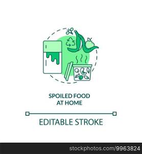 Spoiled food at home concept icon. Expired products idea thin line illustration. Food waste. Poisoning and indigestion. Spoilage, wastage. Vector isolated outline RGB color drawing. Editable stroke. Spoiled food at home concept icon