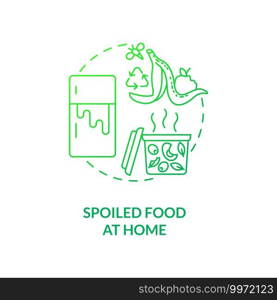 Spoiled food at home concept icon. Expired products idea thin line illustration. Food waste. Mushy and slimy fruits, vegetables. Spoilage and wastage. Vector isolated outline RGB color drawing. Spoiled food at home concept icon