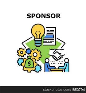 Sponsor Investment Vector Icon Concept. Businessman Discussing With Investor About Startup And Finance, Signing Agreement Success Deal, Sponsor Investment. Business Processing Color Illustration. Sponsor Investment Vector Concept Color Illustration
