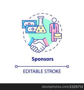 Sponsors concept icon. Medicine financial support. Safety of clinical trials guaranty abstract idea thin line illustration. Isolated outline drawing. Editable stroke. Arial, Myriad Pro-Bold fonts used. Sponsors concept icon
