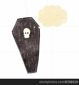 spooky cartoon coffin with thought bubble