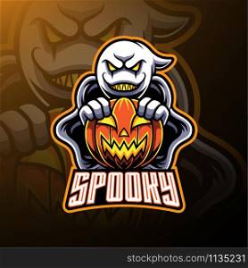 Spooky ghost and pumpkin logo mascot designs