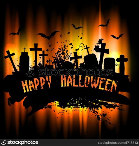 Spooky grunge Halloween background with gravestones