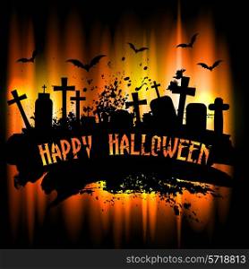 Spooky grunge Halloween background with gravestones