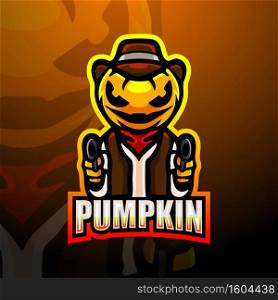 Spooky gunner pumpkin mascot esport logo design