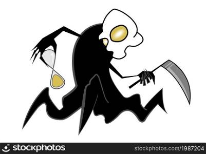 Spooky scythe man holding sandglass wathes isolated on white. smert3