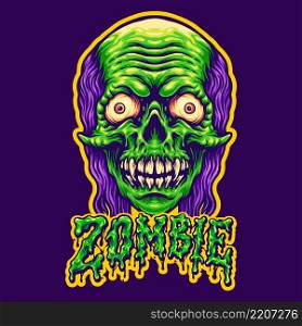 Spooky Zombie Head and Text Vector illustrations for your work Logo, mascot merchandise t-shirt, stickers and Label designs, poster, greeting cards advertising business company or brands.