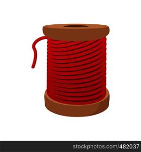 Spool of red thread for sewing cartoon icon on a white background. Spool of red thread for sewing cartoon icon