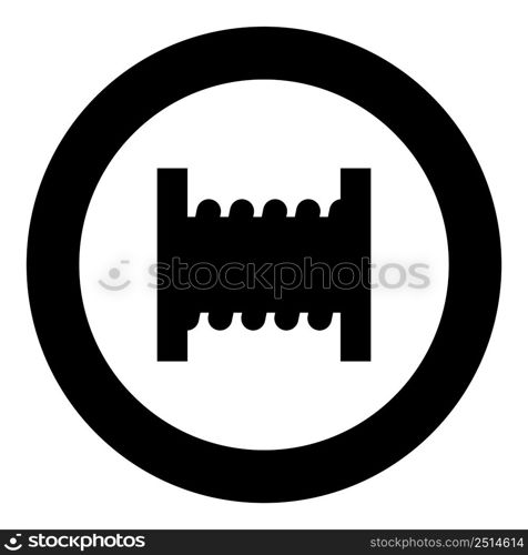 Spool wire cable coil reel cord icon in circle round black color vector illustration image solid outline style simple. Spool wire cable coil reel cord icon in circle round black color vector illustration image solid outline style