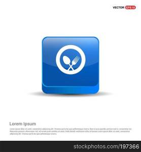 Spoon and fork icon - 3d Blue Button.