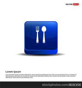 Spoon and fork icon - 3d Blue Button.