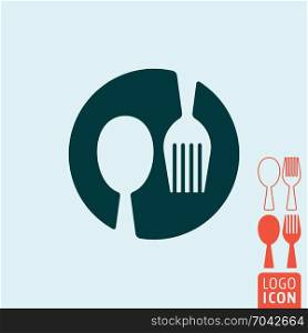 Spoon and fork icon. Cafe or restaurant symbol. Vector illustration.. Spoon and fork icon