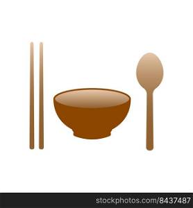 Spoon, chopsticks and bowl icon isolated. Vector illustration