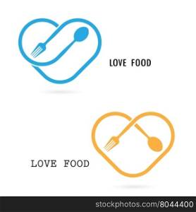 Spoon,Fork and Heart shape logo.Love Food Logo.Restaurant menu icon.Food and Cooking concept.Vector logo design