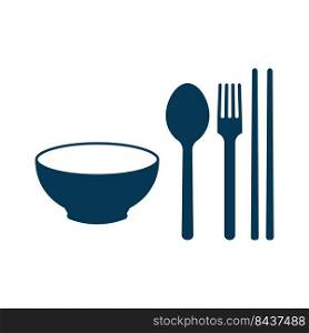 Spoon, fork, chopsticks and bowl icon isolated. Vector illustration