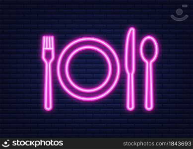Spoon fork knife icon, restaurant symbol. Neon icon. Vector illustration. Spoon fork knife icon, restaurant symbol. Neon icon. Vector illustration.