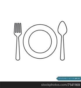 Spoon Fork Plate Icon Vector Template Illustration Design