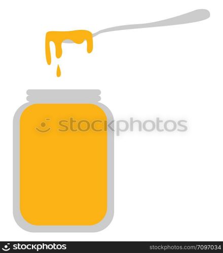 Spoon full of honey, illustration, vector on white background.