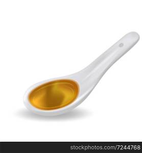 Spoon with colored syrup, liquid 3D realistic style. Vector illustration.. Spoon with colored syrup, liquid 3D realistic style. Vector illustration