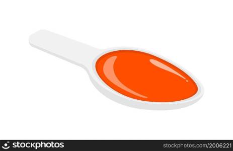 Spoon with poured doze of cough syrup isolated on white background. Liquid medicine for sore throat, cold, flu and other respiratory tract infection. Vector cartoon illustration.. Spoon with poured doze of cough syrup isolated on white background. Liquid medicine for sore throat, cold, flu and other respiratory tract infection. Vector cartoon illustration