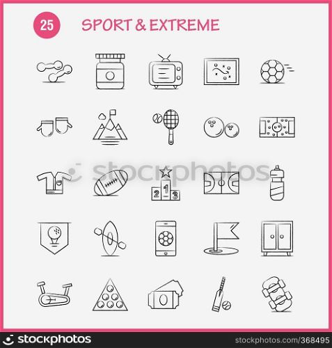 Sport And Extreme Hand Drawn Icons Set For Infographics, Mobile UX/UI Kit And Print Design. Include  Football, Ball, Game, Sport, Mobile, Play, Game, Online, Icon Set - Vector