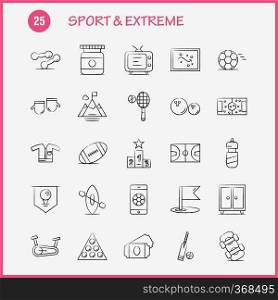 Sport And Extreme Hand Drawn Icons Set For Infographics, Mobile UX/UI Kit And Print Design. Include  Football, Ball, Game, Sport, Mobile, Play, Game, Online, Icon Set - Vector