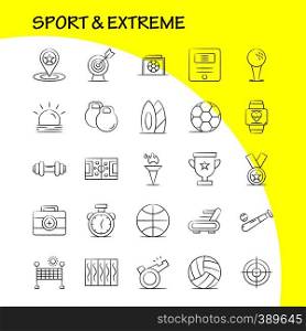 Sport And Extreme Hand Drawn Icons Set For Infographics, Mobile UX/UI Kit And Print Design. Include: Cup, Award, Star, Referee, Sport, Whistle, Sun, Sunshine, Icon Set - Vector