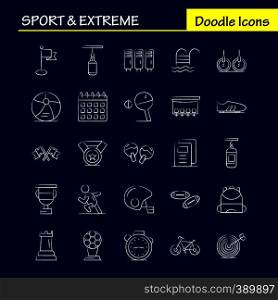 Sport And Extreme Hand Drawn Icons Set For Infographics, Mobile UX/UI Kit And Print Design. Include: Calendar, Day, Time, Date, Time, Clock, Watch, Timer, Icon Set - Vector