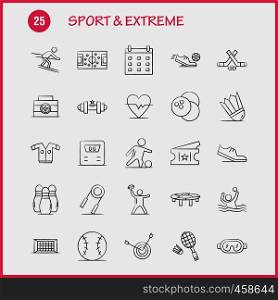 Sport And Extreme Hand Drawn Icons Set For Infographics, Mobile UX/UI Kit And Print Design. Include: Football, Ball, Net, Sport, Football, Game, Sport, Football, Icon Set - Vector