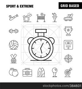 Sport And Extreme Line Icons Set For Infographics, Mobile UX/UI Kit And Print Design. Include: Cup, Award, Star, Referee, Sport, Whistle, Sun, Sunshine, Icon Set - Vector