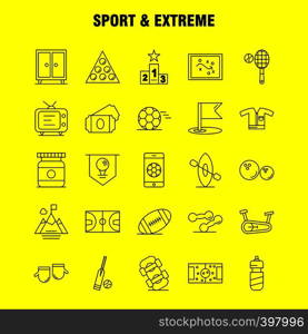 Sport And Extreme Line Icons Set For Infographics, Mobile UX/UI Kit And Print Design. Include: Football, Ball, Game, Sport, Mobile, Play, Game, Online, Icon Set - Vector