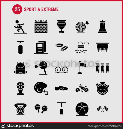 Sport And Extreme Solid Glyph Icons Set For Infographics, Mobile UX/UI Kit And Print Design. Include: Calendar, Day, Time, Date, Time, Clock, Watch, Timer, Icon Set - Vector