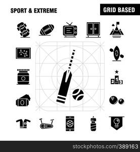 Sport And Extreme Solid Glyph Icons Set For Infographics, Mobile UX/UI Kit And Print Design. Include: Football, Ball, Game, Sport, Mobile, Play, Game, Online, Icon Set - Vector