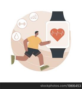 Sport and fitness tracker abstract concept vector illustration. Activity band, health monitor, wrist-worn device, application for running, cycling and every-day training abstract metaphor.. Sport and fitness tracker abstract concept vector illustration.
