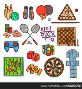 Sport and gambling games sketch colored decorative icons set isolated vector illustration