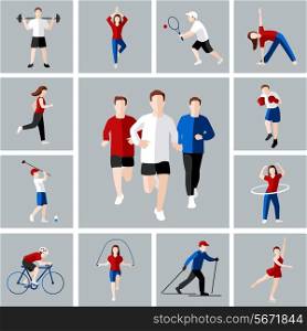 Sport and leisure people activities icons set isolated vector illustration