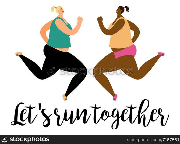 Sport and running propaganda vector concept with two women. Sport and running concept