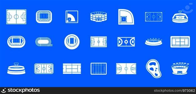 Sport arena icon set. Simple set of sport arena vector icons for web design isolated on blue background. Sport arena icon blue set vector
