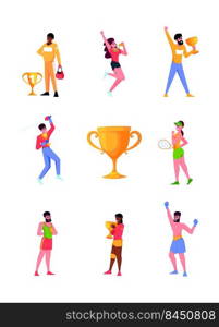 Sport athletes. Swimming characters boxers football players runners jogging persons garish vector athletes winners. Illustration of training exercise fitness. Sport athletes. Swimming characters boxers football players runners jogging persons garish vector athletes winners