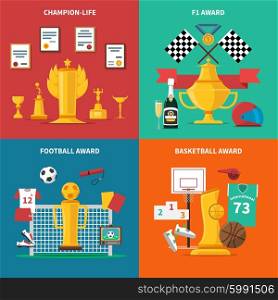 Sport Awards Icons Set. Sport awards icons set with football and basketball awards flat isolated vector illustration