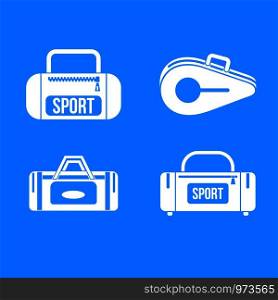 Sport bag icon set. Simple set of sport bag vector icons for web design isolated on blue background. Sport bag icon blue set vector