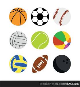 Sport ball icon set isolated on white background. Cartoon vector doodle  exercise game equipment.