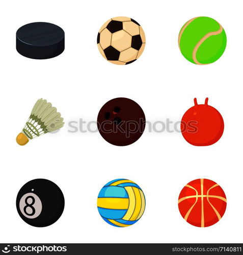 Sport ball icons set. Cartoon set of 9 sport ball vector icons for web isolated on white background. Sport ball icons set, cartoon style