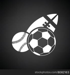 Sport balls icon. Black background with white. Vector illustration.