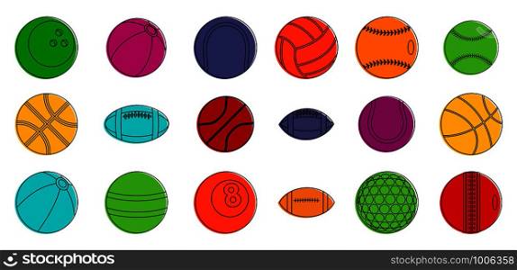 Sport balls icon set. Color outline set of sport balls vector icons for web design isolated on white background. Sport balls icon set, color outline style