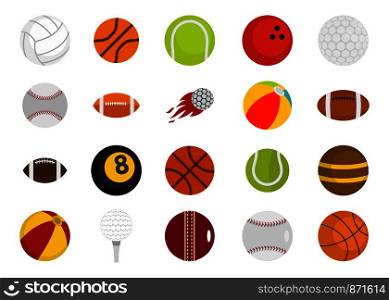 Sport balls icon set. Flat set of sport balls vector icons for web design isolated on white background. Sport balls icon set, flat style