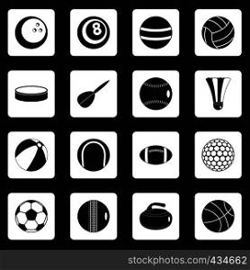 Sport balls icons set in white squares on black background simple style vector illustration. Sport balls icons set squares vector