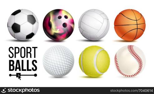 Sport Balls Set Vector. Isolated Illustration. Sport Balls Vector. Realistic. Classic Sport Game, Fitness Symbol Symbol Equipment. Isolated On White Background Illustration