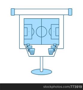 Sport Bar Table With Mugs Of Beer. Thin Line With Blue Fill Design. Vector Illustration.