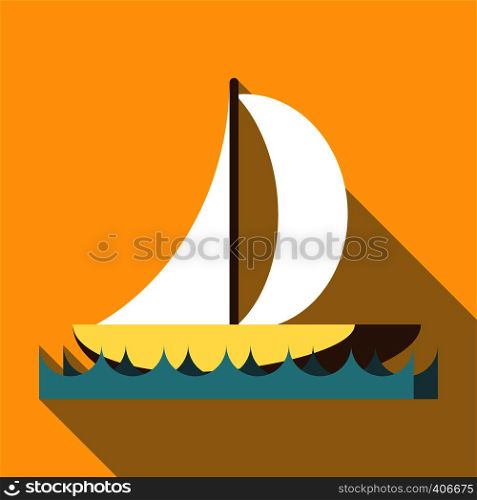 Sport boat with a sail icon. Flat illustration of sport boat with a sail vector icon for web design. Sport boat with a sail icon, flat style
